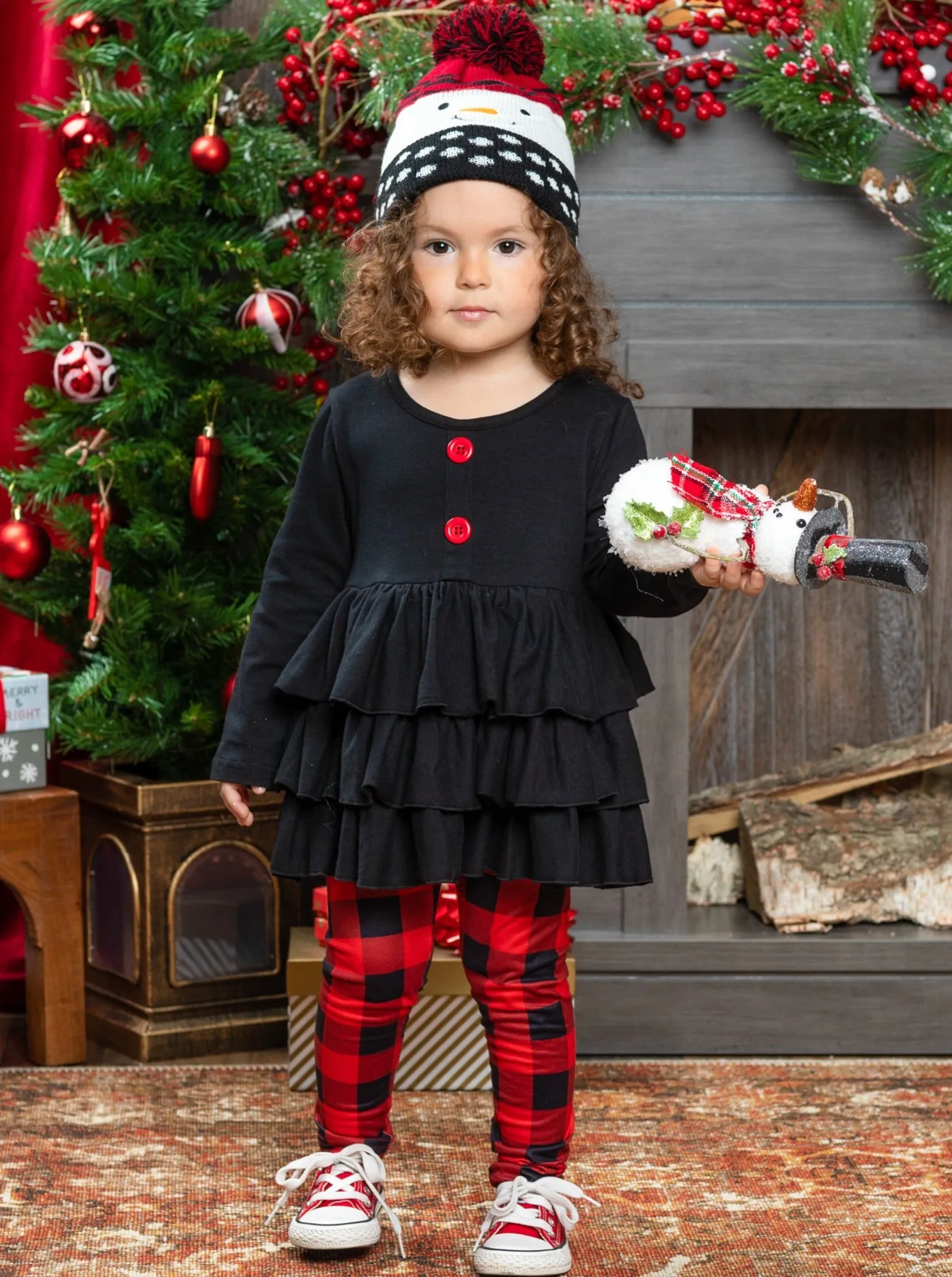 Sensational Tiered Tunic And Plaid Legging Set