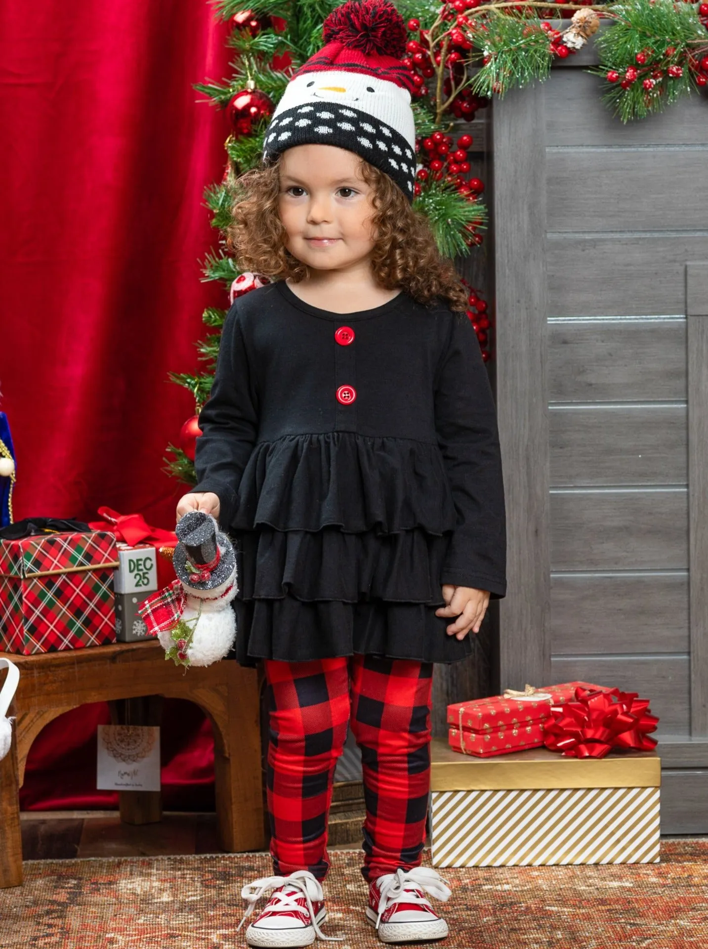 Sensational Tiered Tunic And Plaid Legging Set