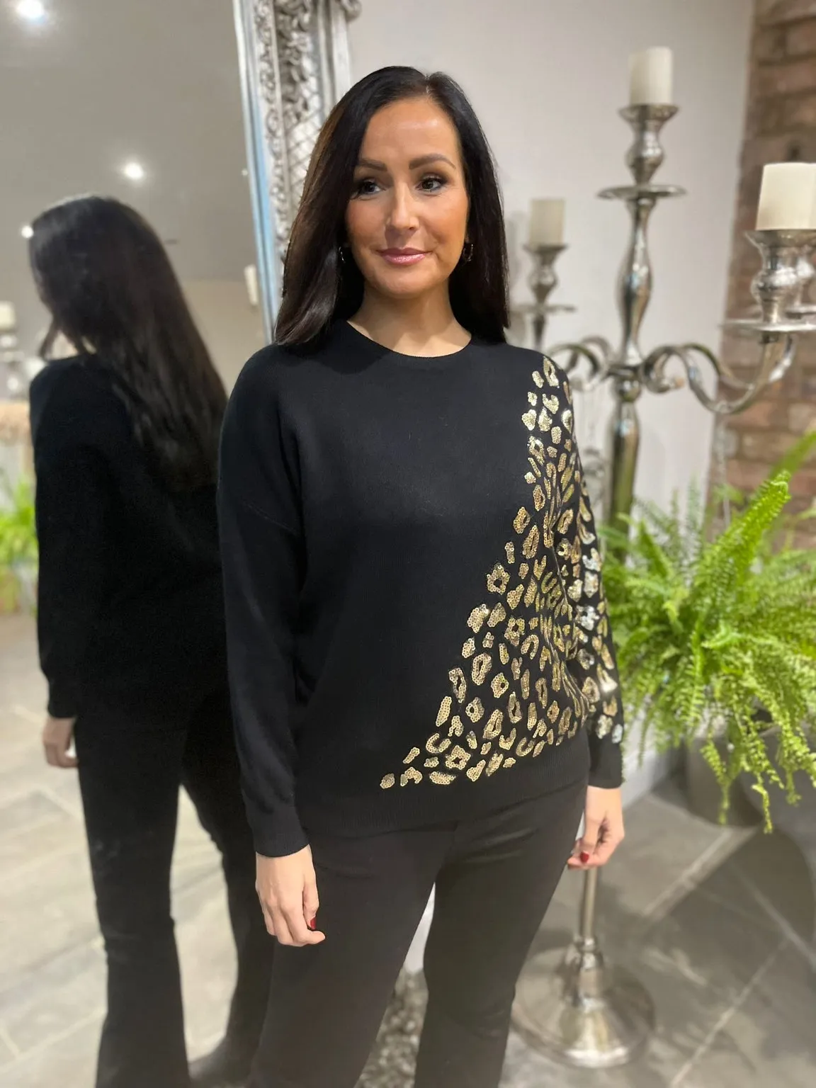 Sequin Leopard Detail Jumper Lexi