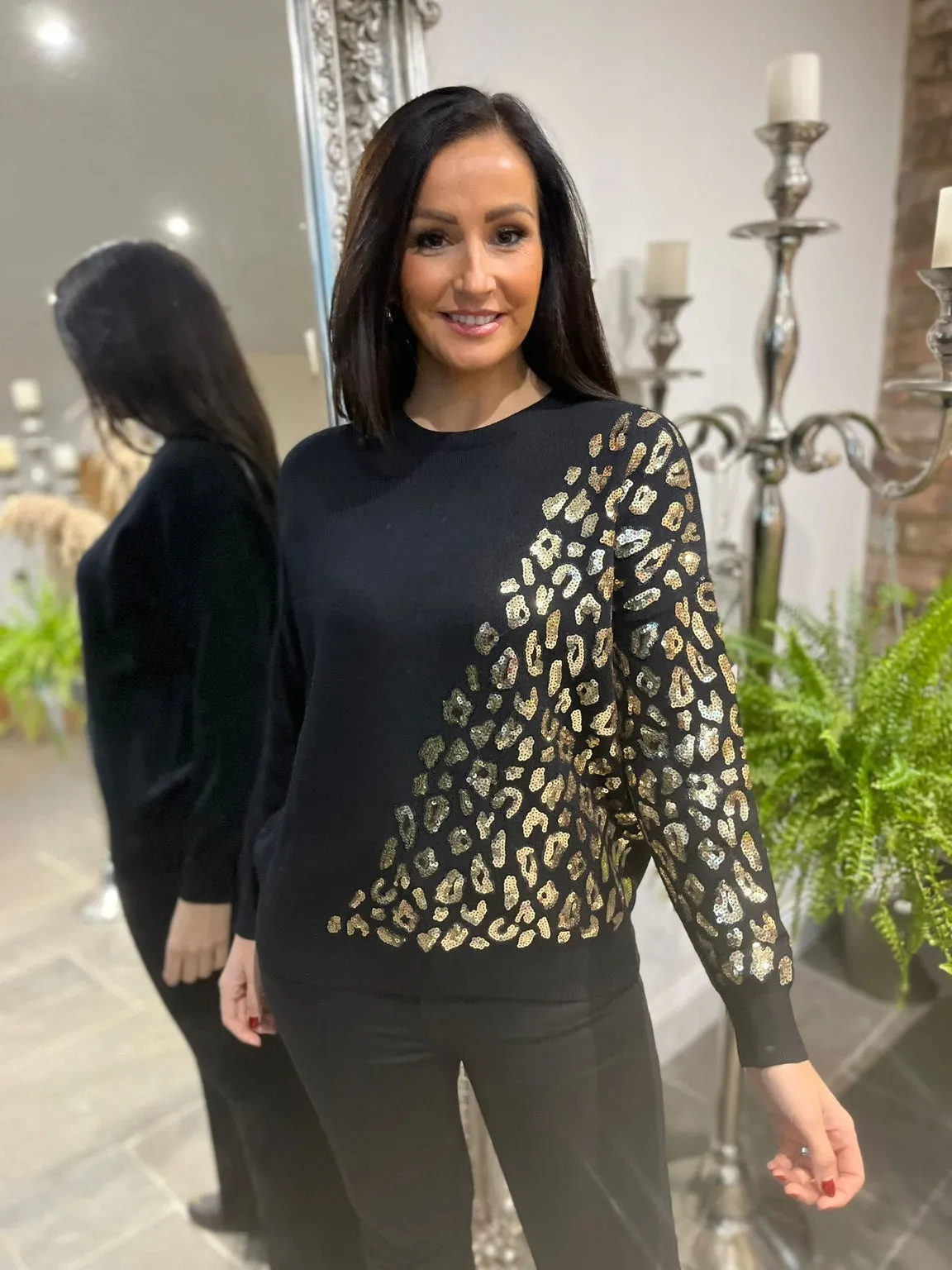 Sequin Leopard Detail Jumper Lexi