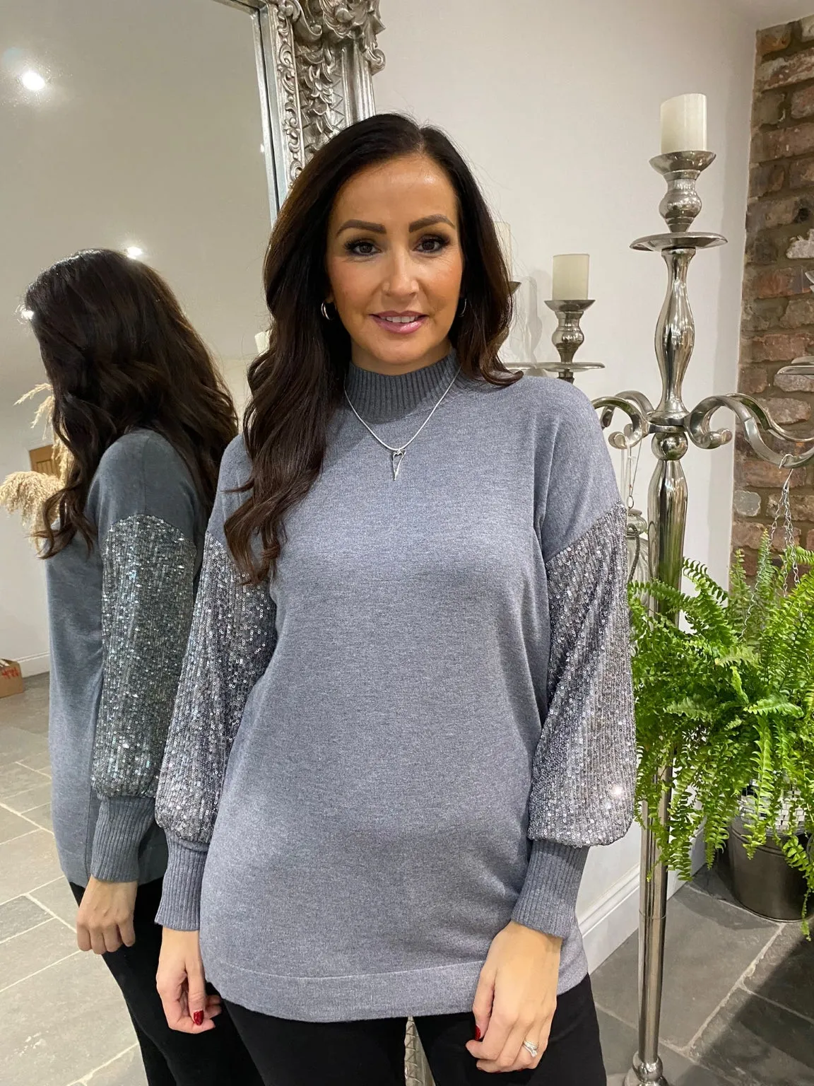 Sequin Sleeve Jumper Flora