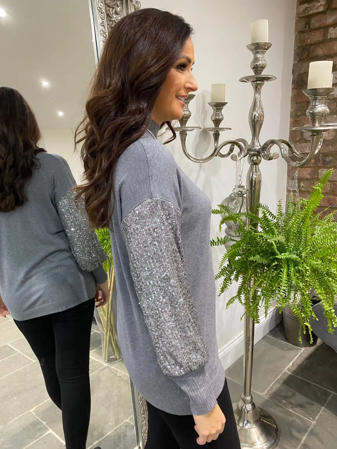 Sequin Sleeve Jumper Flora