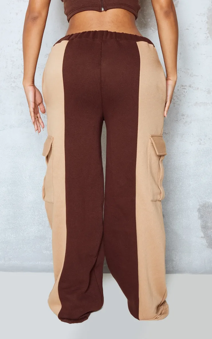 Shape Chocolate Wide Leg Cargo Panelled Joggers