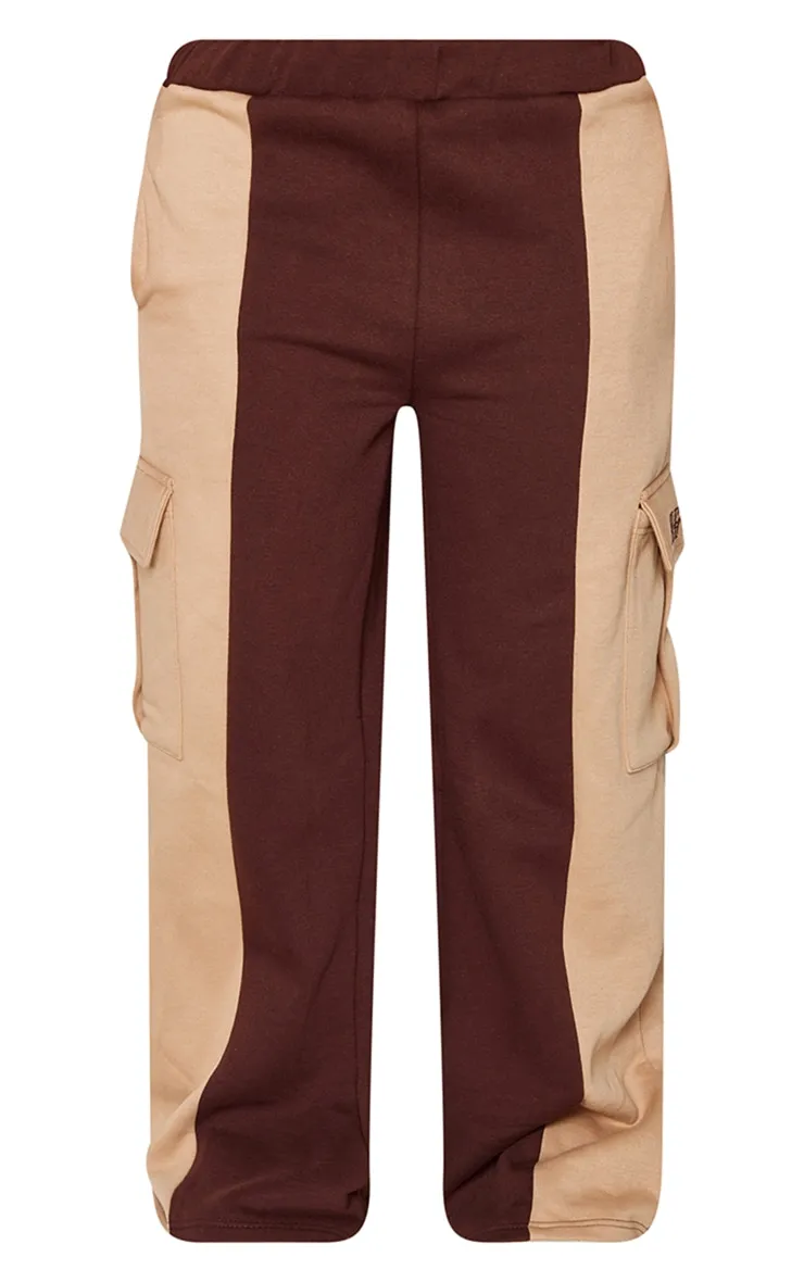 Shape Chocolate Wide Leg Cargo Panelled Joggers