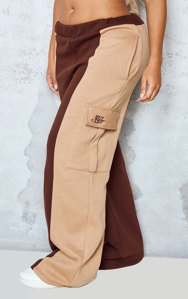 Shape Chocolate Wide Leg Cargo Panelled Joggers