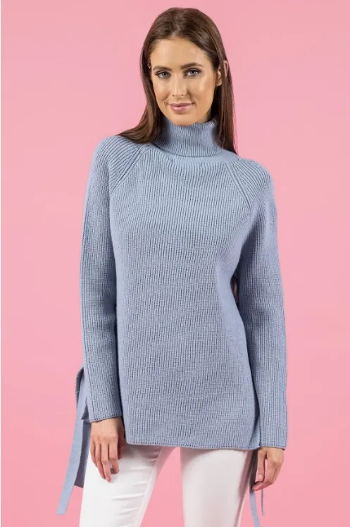 Side Tie Turtleneck Knit in Grey Blue by Style State One Size Fits All