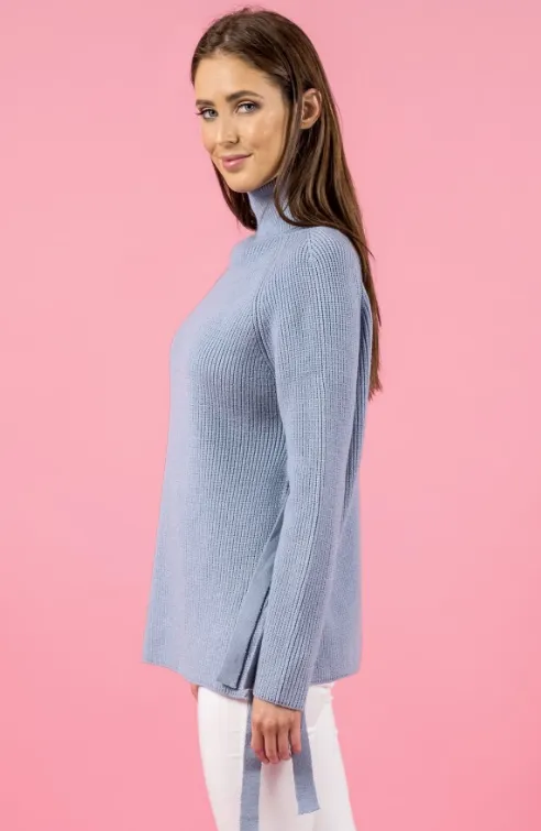 Side Tie Turtleneck Knit in Grey Blue by Style State One Size Fits All