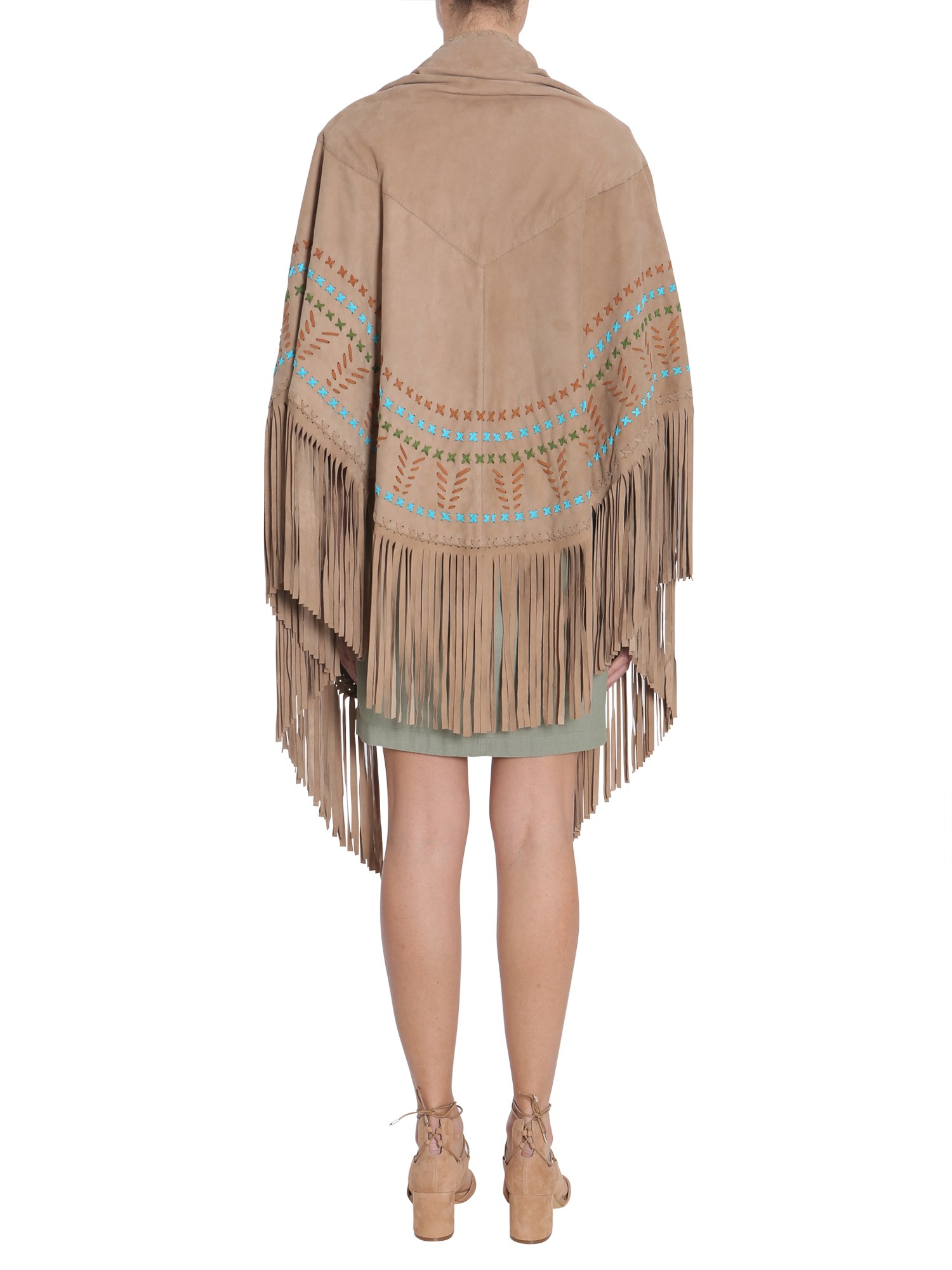 SIMONETTA RAVIZZA    EMBROIDERED AND FRINGED SUEDE SHAWL