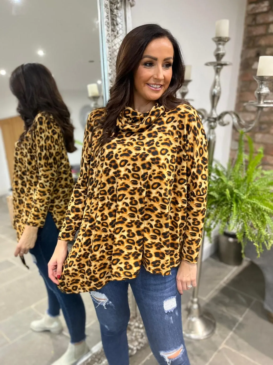 Soft Leopard Roll Neck Top Libbie