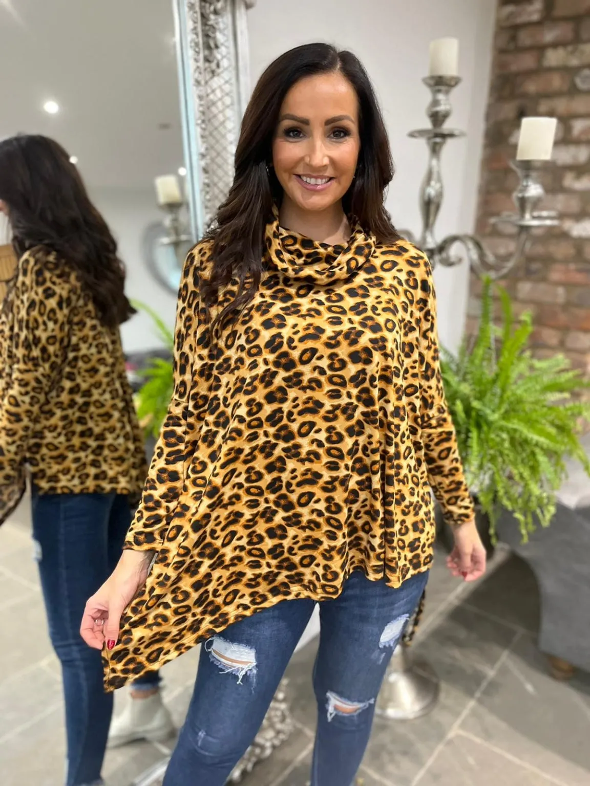 Soft Leopard Roll Neck Top Libbie