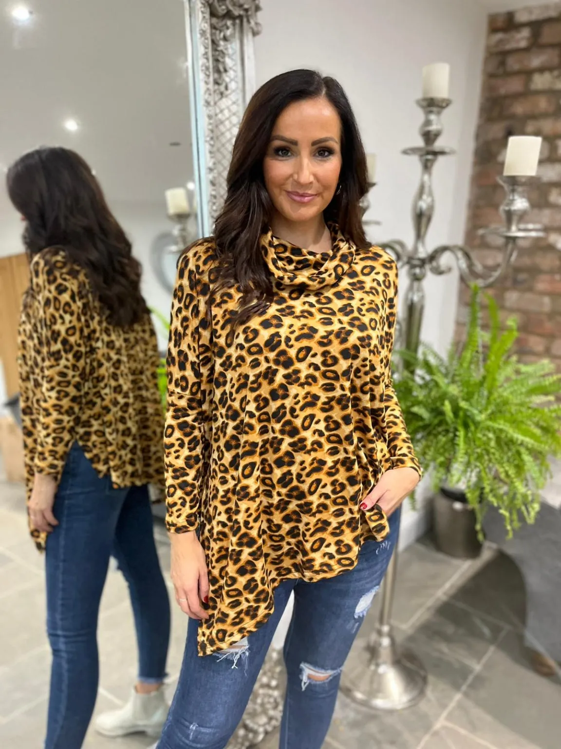 Soft Leopard Roll Neck Top Libbie