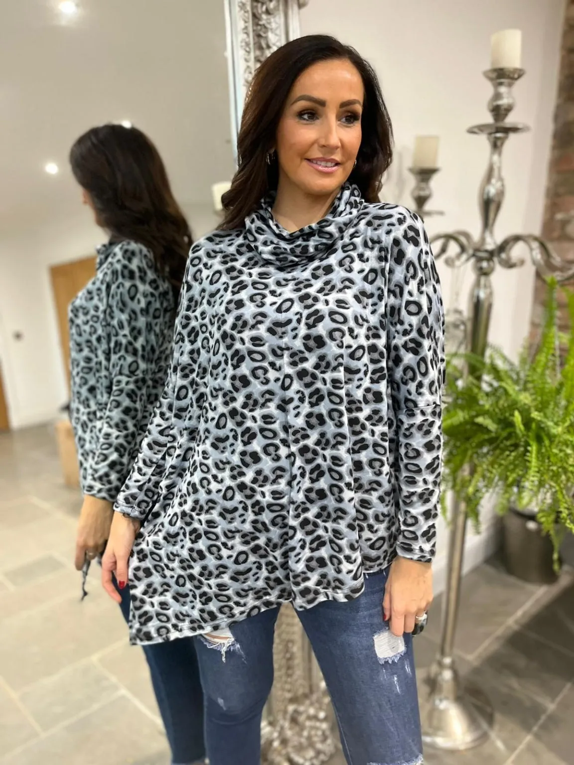 Soft Leopard Roll Neck Top Libbie