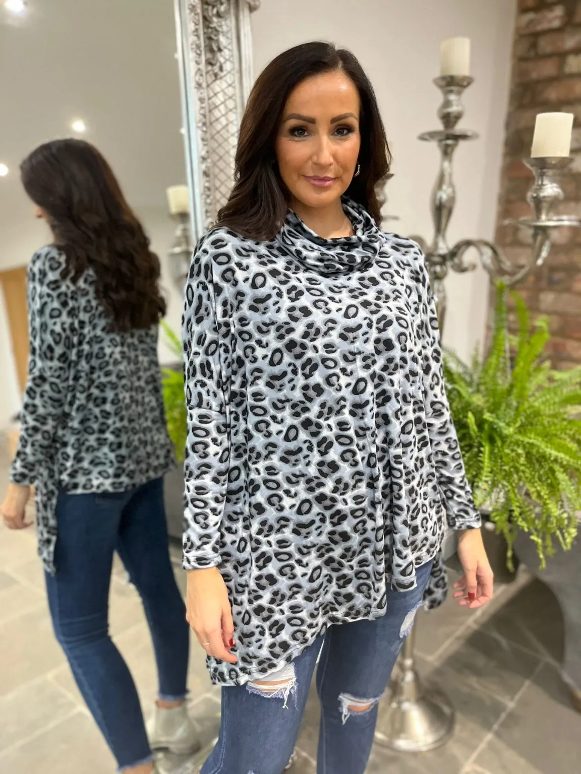 Soft Leopard Roll Neck Top Libbie