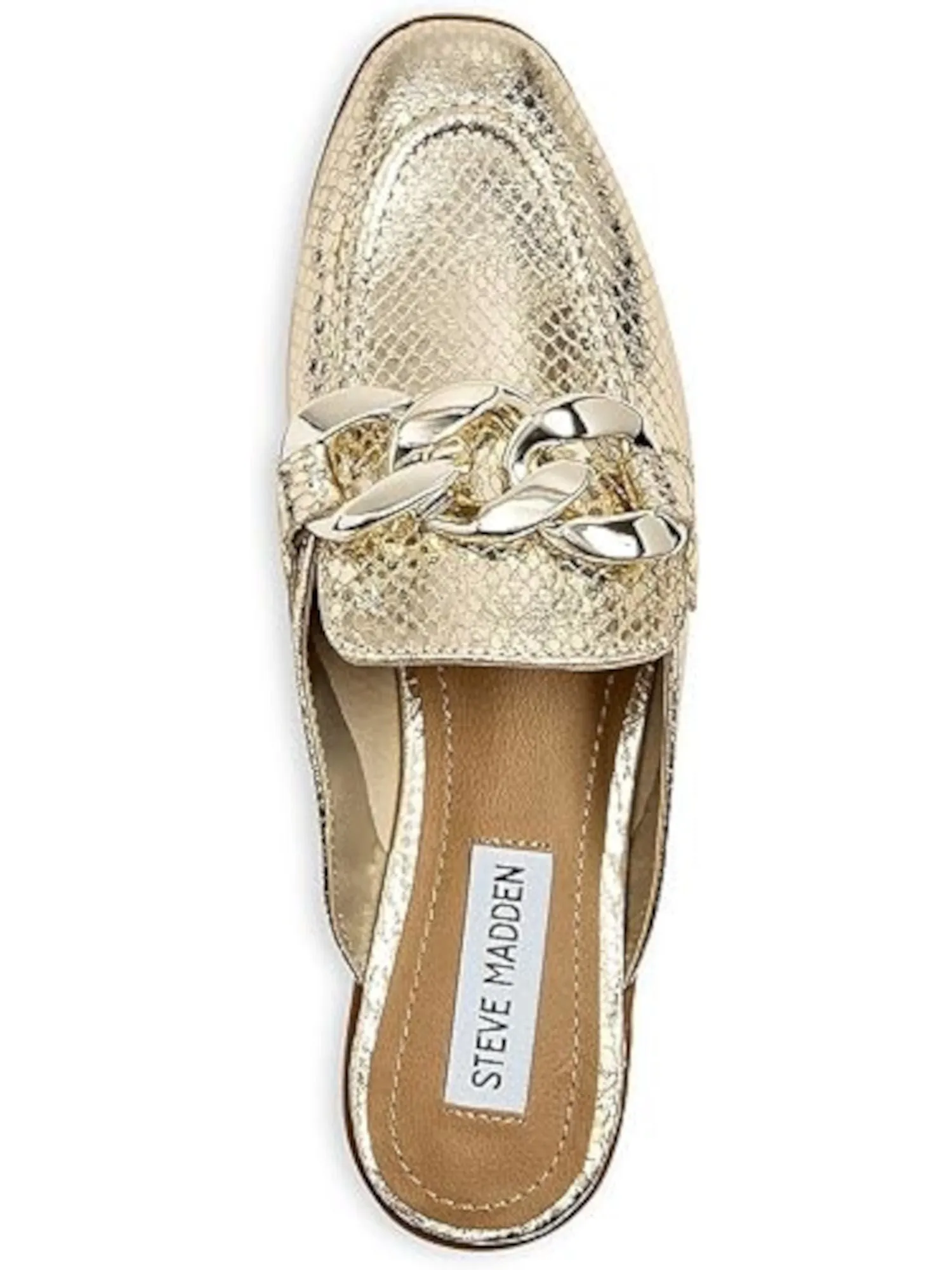 STEVE MADDEN Womens Gold Snake Embossed Chain Detail Padded Cally Almond Toe Slip On Dress Mules M