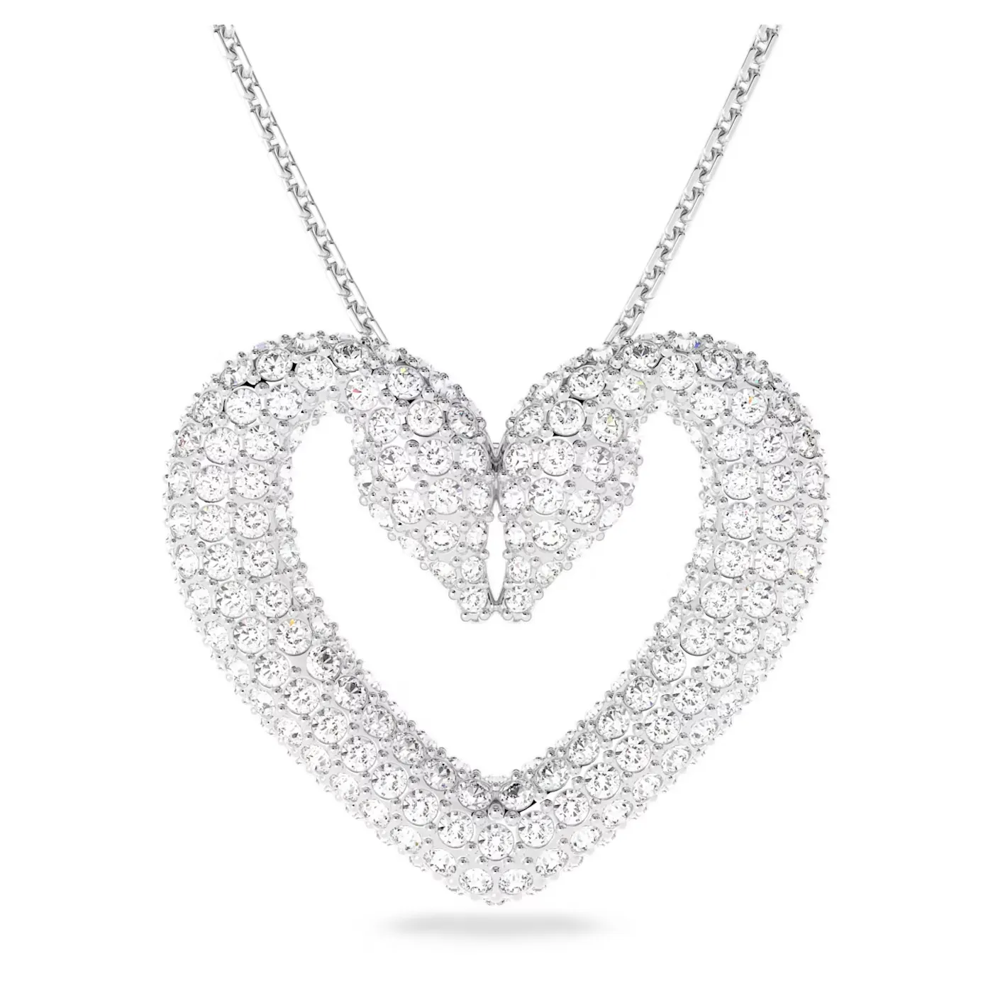 SWAROVSKI Una pendant, Heart, Medium, White, Rhodium plated 