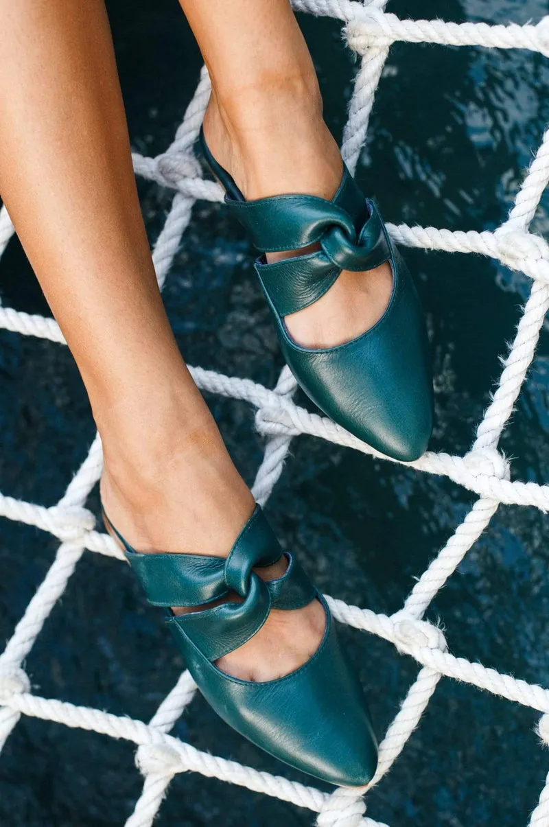 Taj Mahal Pointy Toe Mules in Emerald