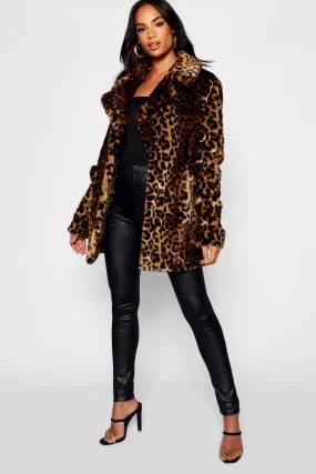 Tall Faux Fur Leopard Print Coat