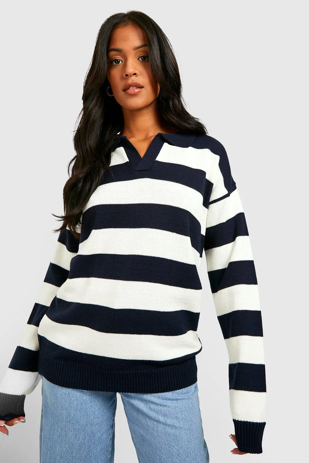 Tall Knitted Stripe Collard Oversized Sweater