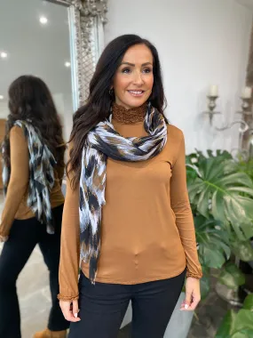 Tan Ruffle Roll Neck Top Regan