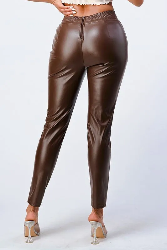 Tbc Womens  Brown Pleather Joggers