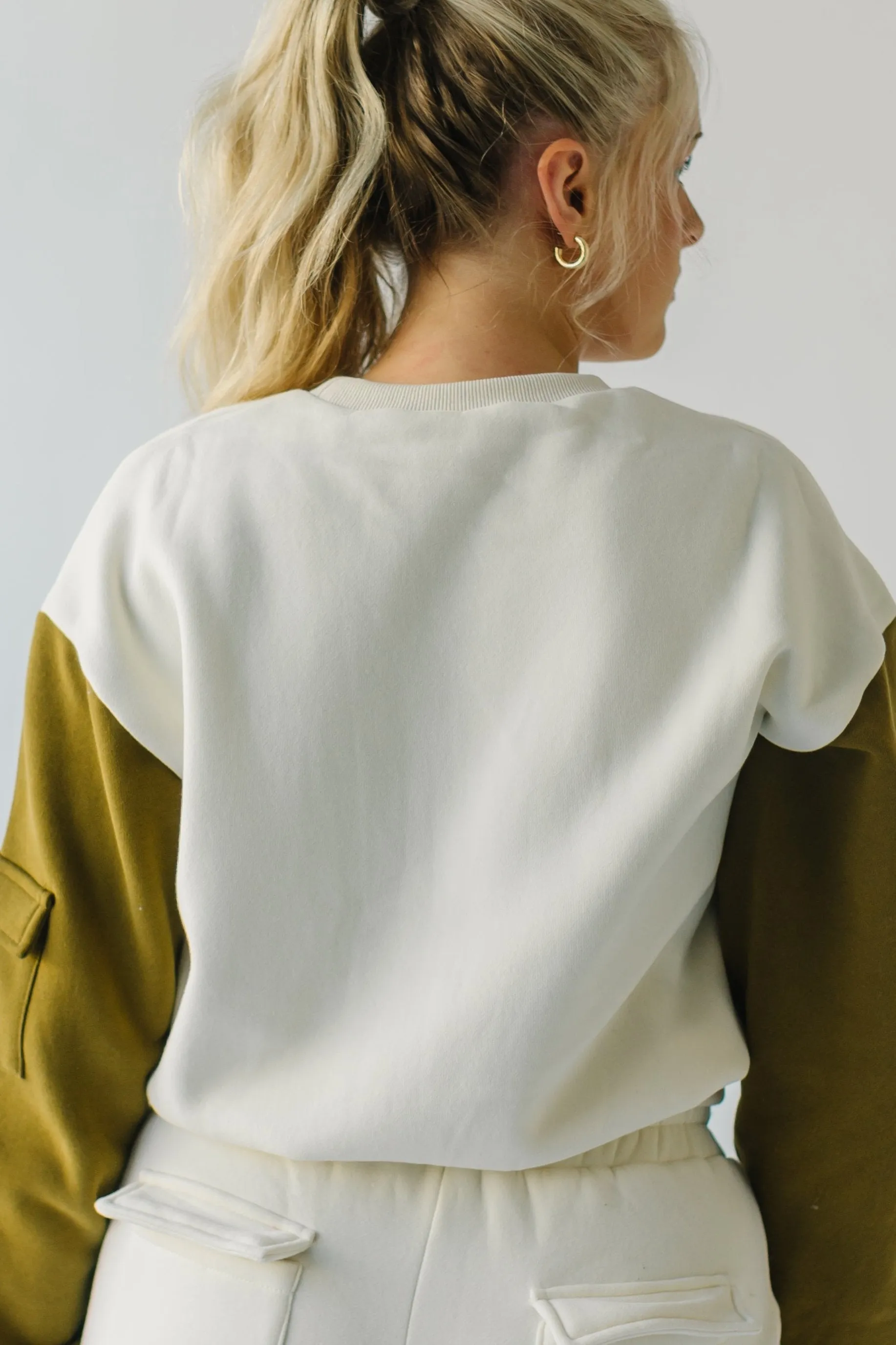 The Shannon Pocket Detail Pullover in Ivory + Olive