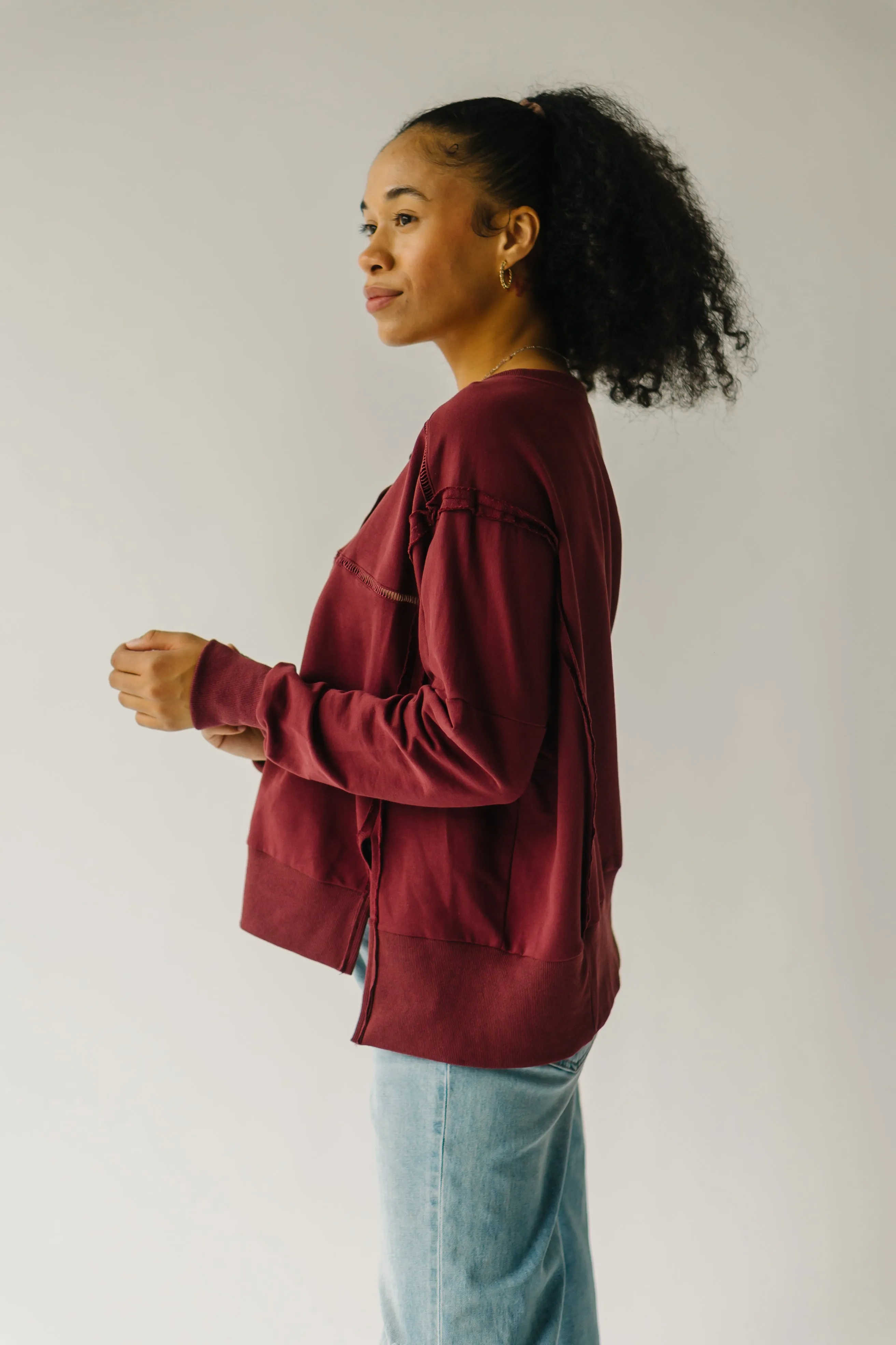 The Winstead Henley Pullover in Dark Cherry