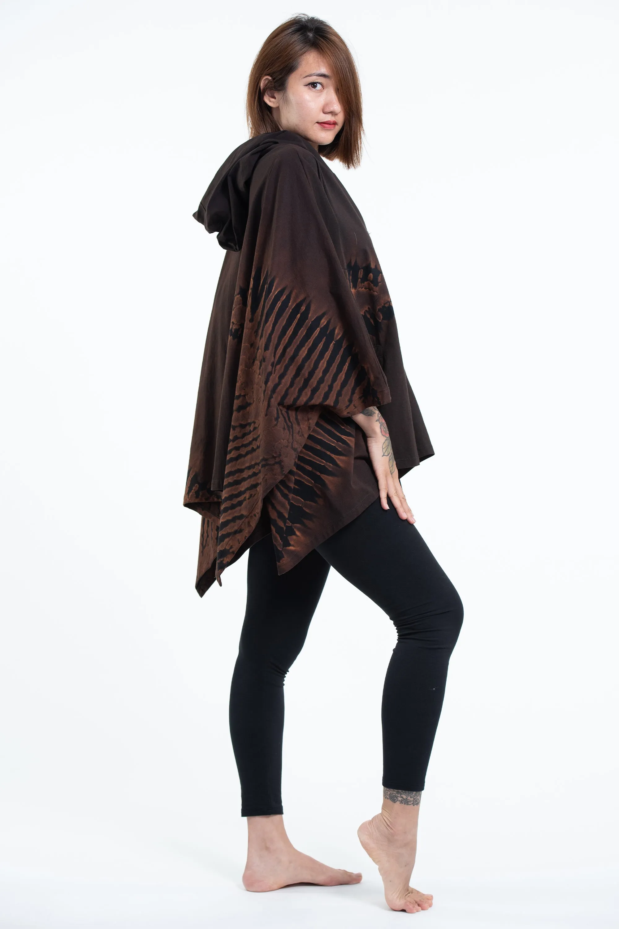 Tie Dye Cotton Hooded Poncho Jacket in Black 04