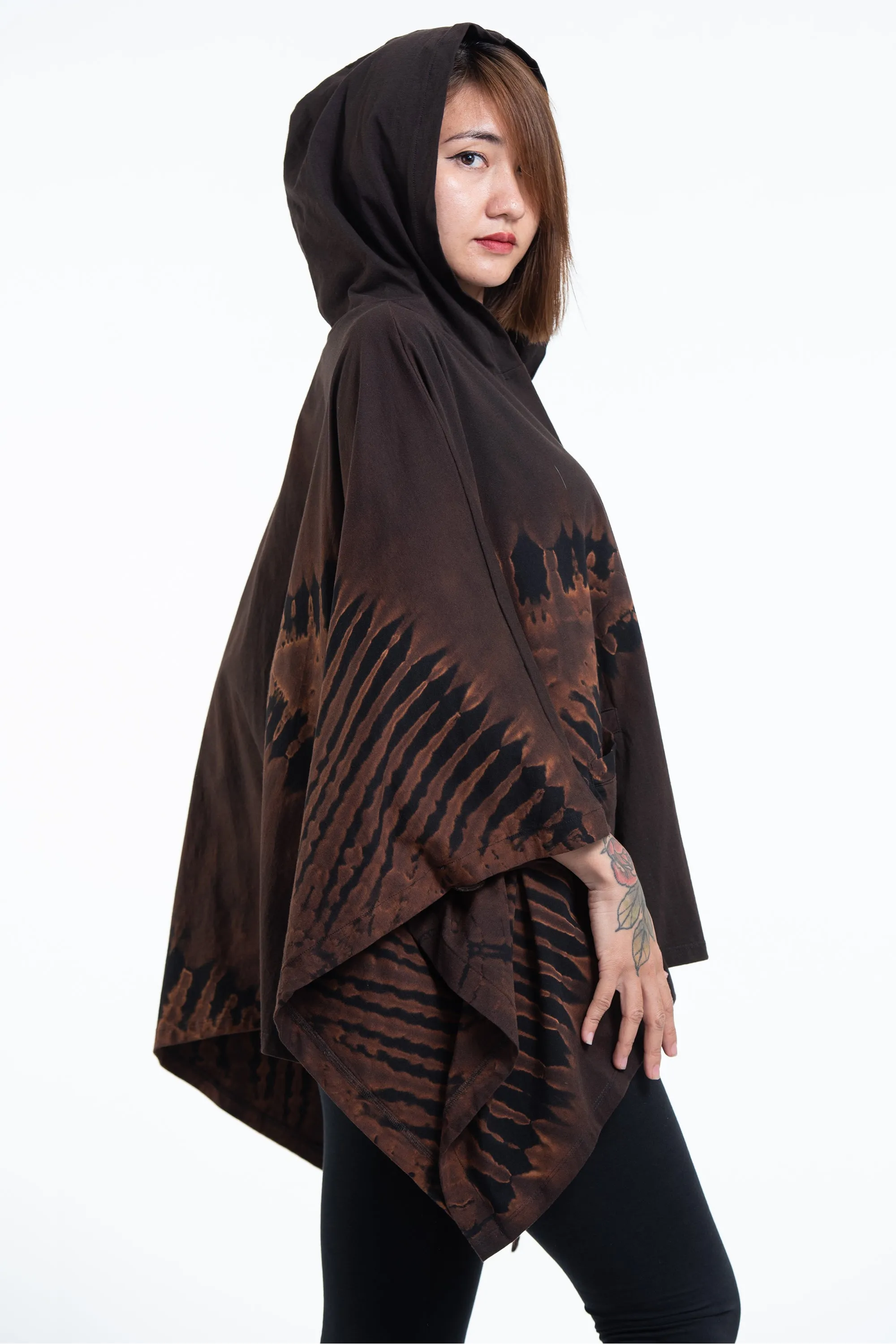 Tie Dye Cotton Hooded Poncho Jacket in Black 04