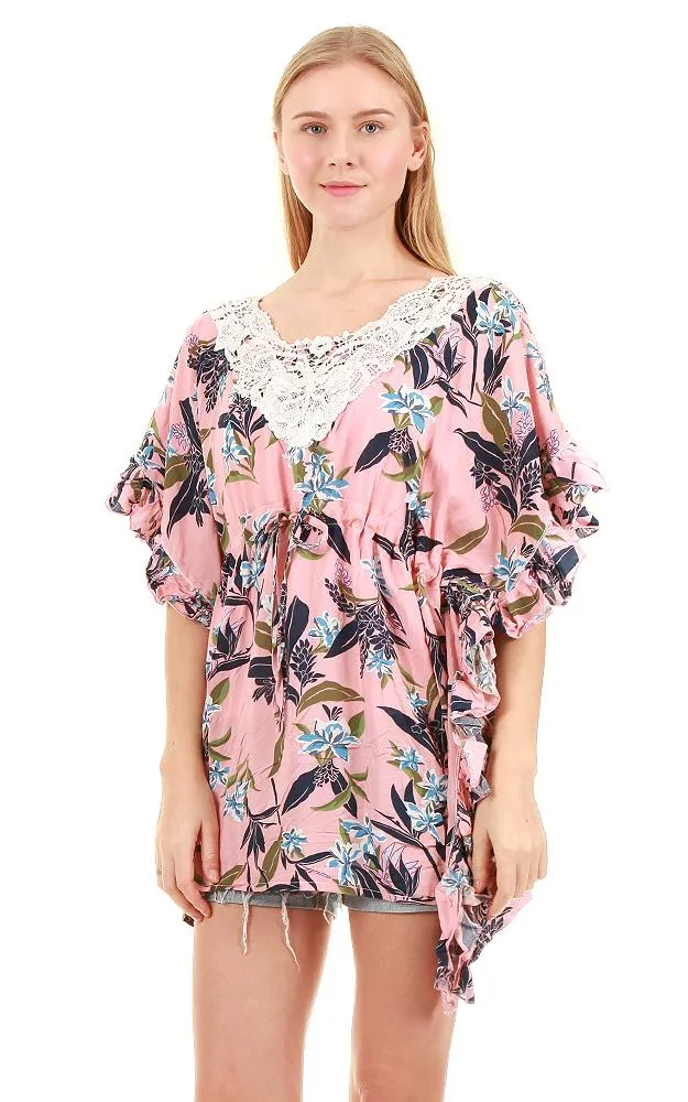 TR8961 Rayon Floral Tunic Poncho