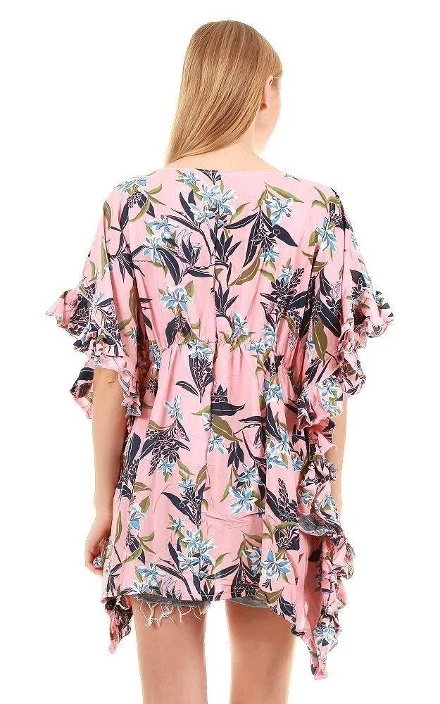 TR8961 Rayon Floral Tunic Poncho