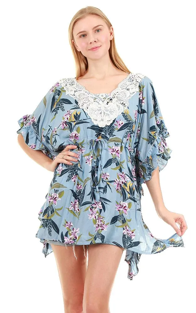 TR8961 Rayon Floral Tunic Poncho