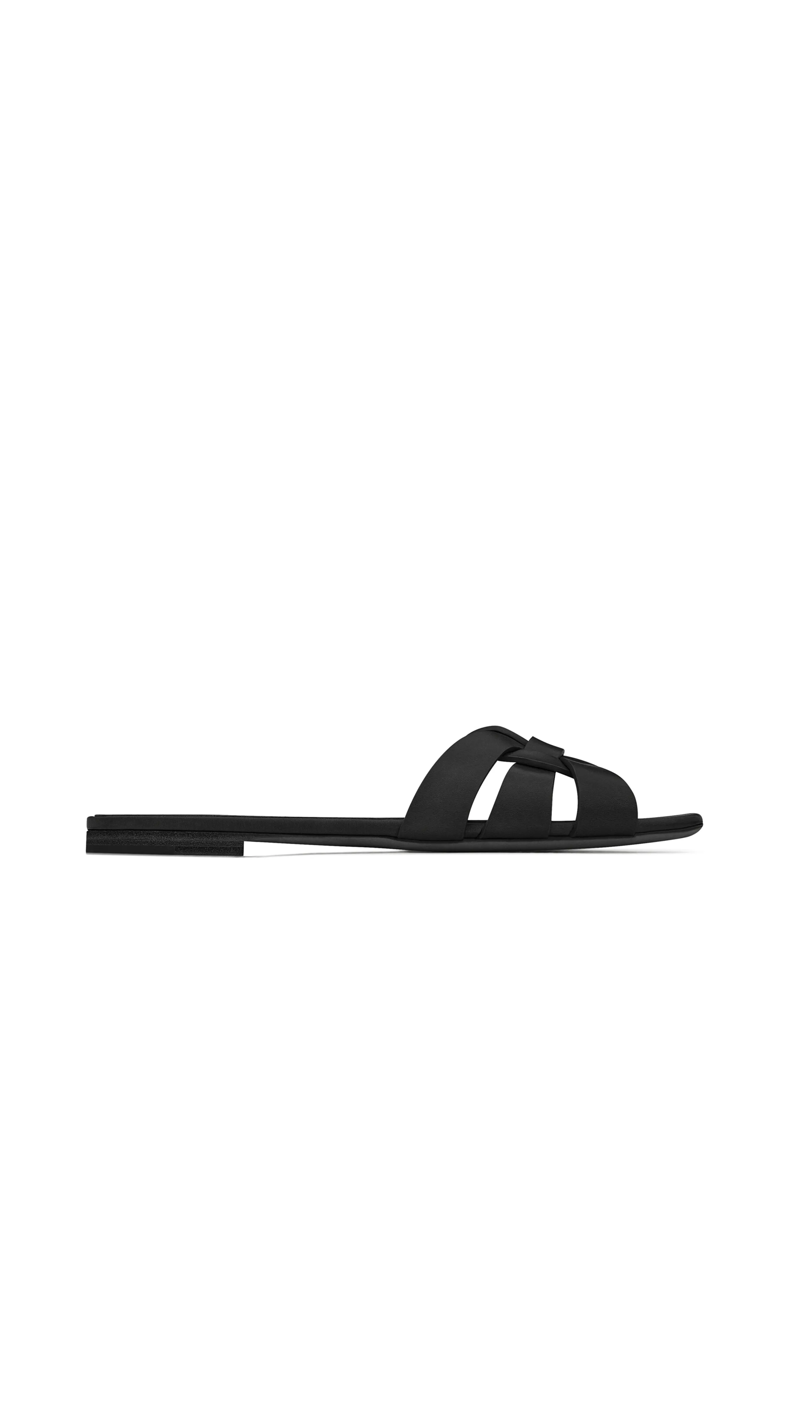 Tribute Flat Mules in Smooth Leather - Black