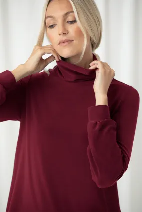 Turtle Neck Gathered Sleeve Top | Pomegranate