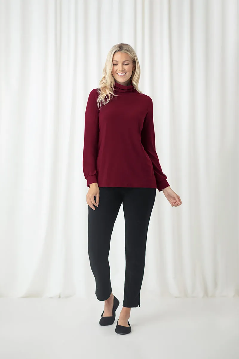 Turtle Neck Gathered Sleeve Top | Pomegranate