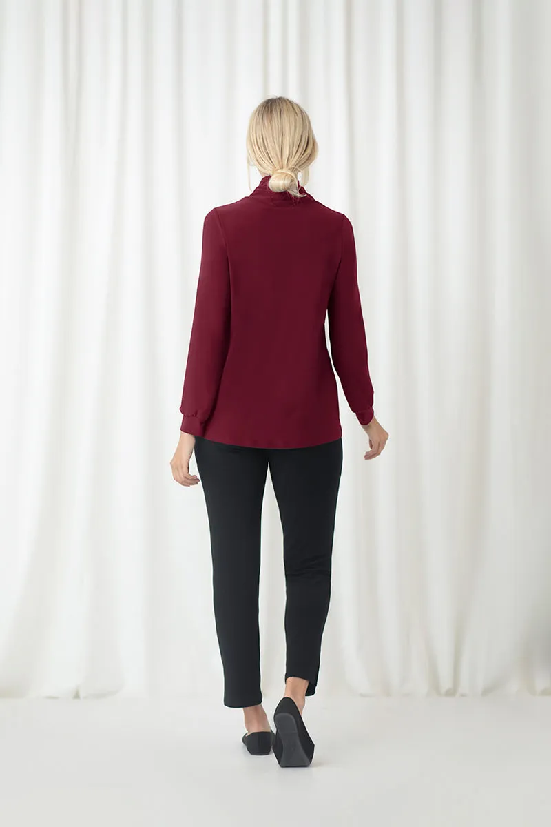 Turtle Neck Gathered Sleeve Top | Pomegranate