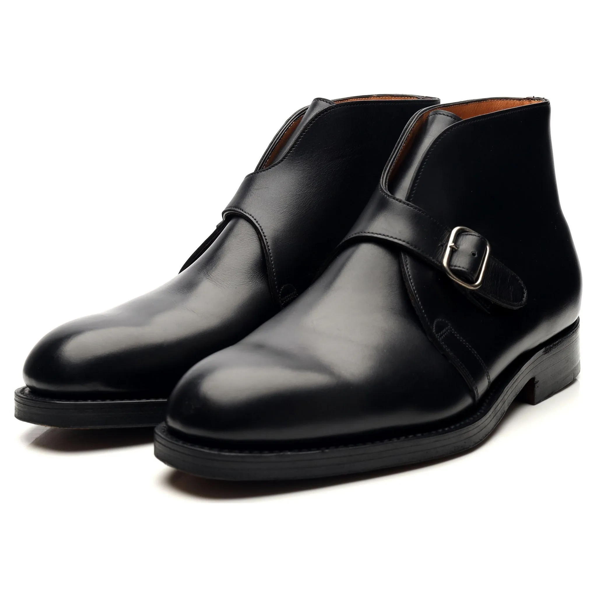 'Varese' Black Leather Monk Strap Boots UK 7.5 EE