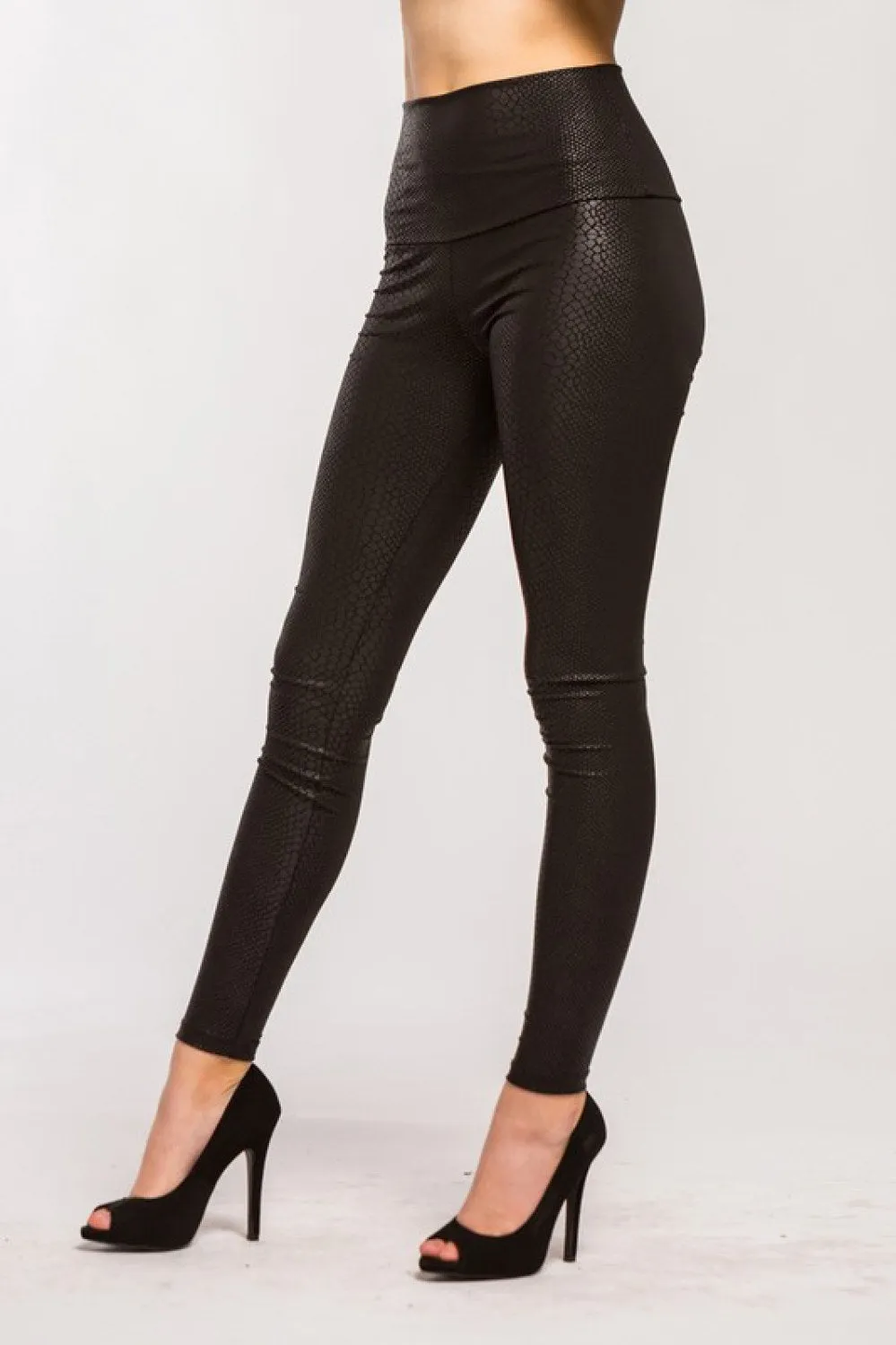 Vegan Leather Snake Print Black Leggings - Clearance Final Sale