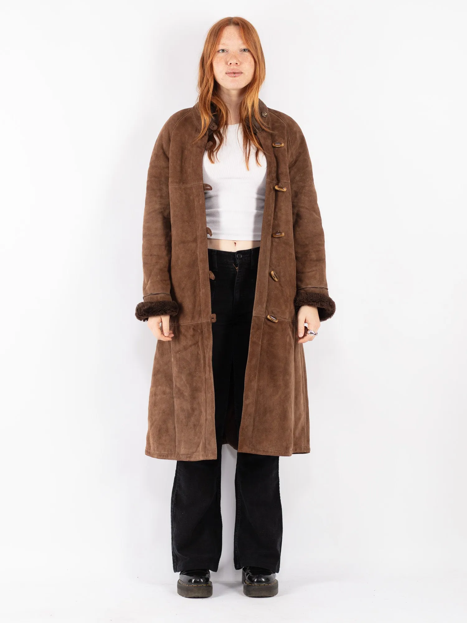 Vintage 80's Women Sheepskin Coat in Brown