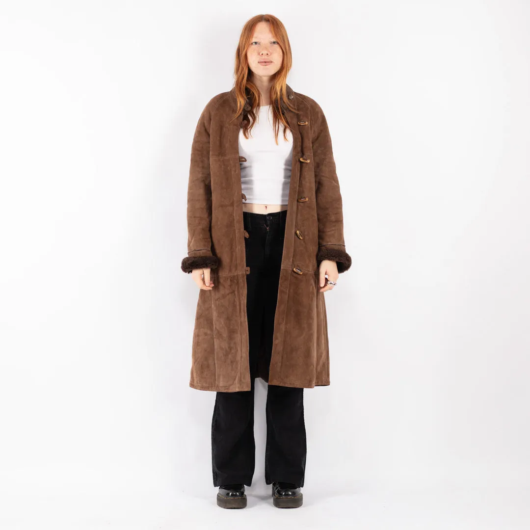 Vintage 80's Women Sheepskin Coat in Brown