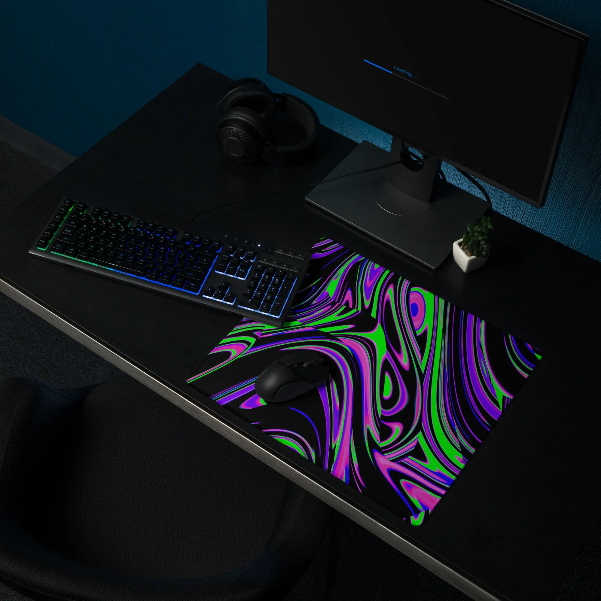 Violet and Lime Blackout Drip Gaming Mouse Pad