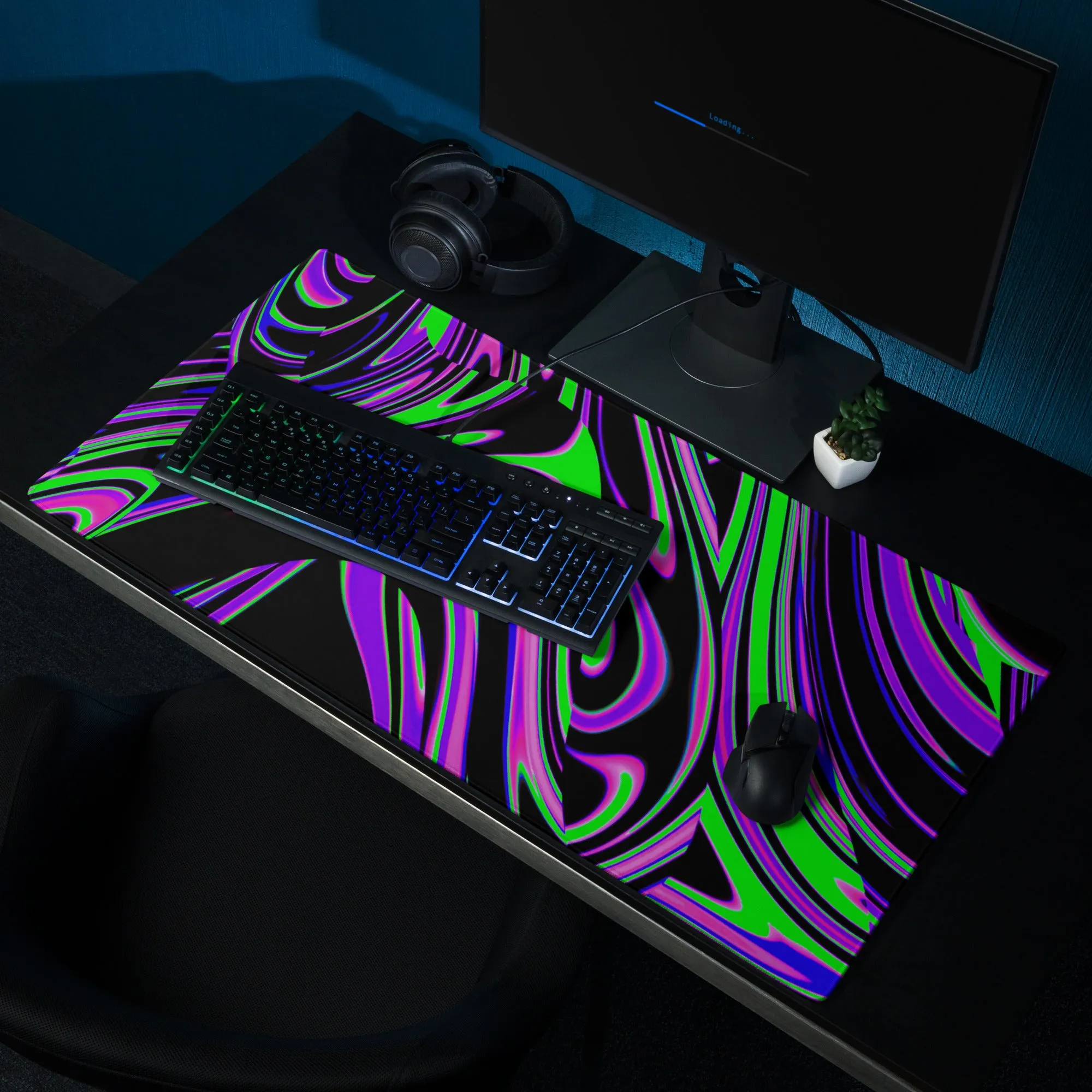 Violet and Lime Blackout Drip Gaming Mouse Pad