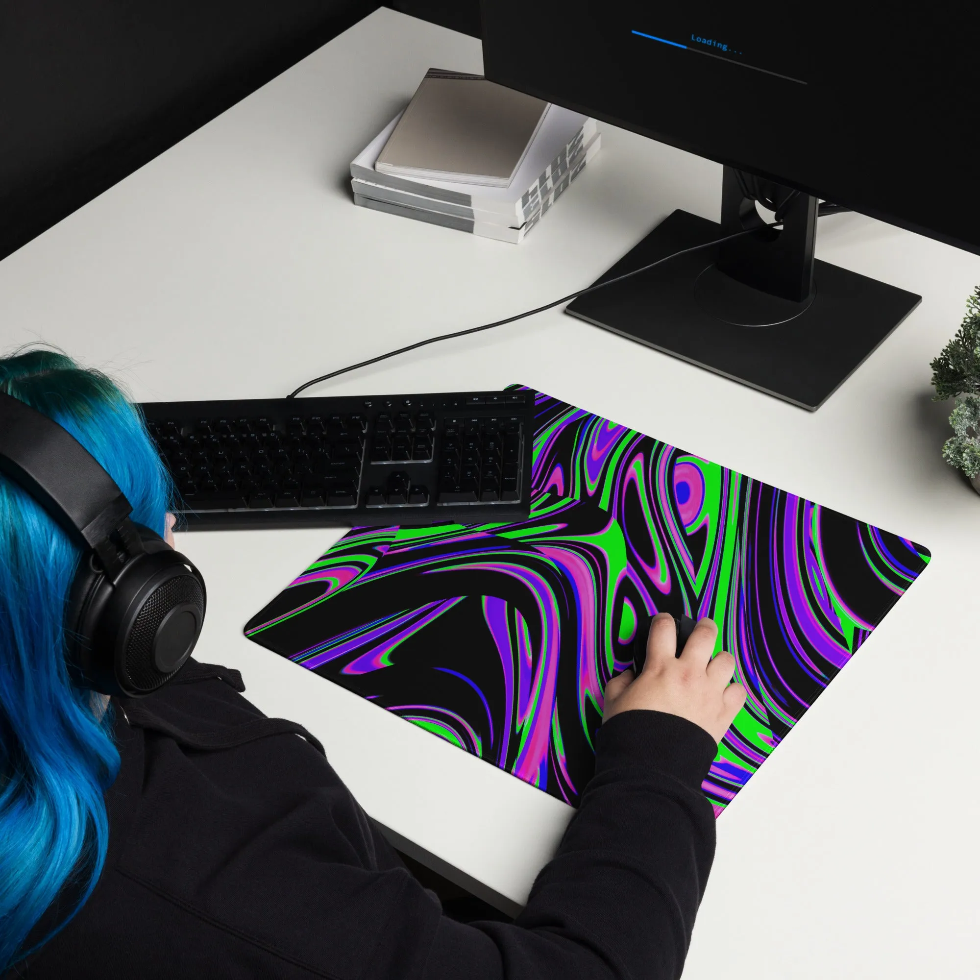 Violet and Lime Blackout Drip Gaming Mouse Pad