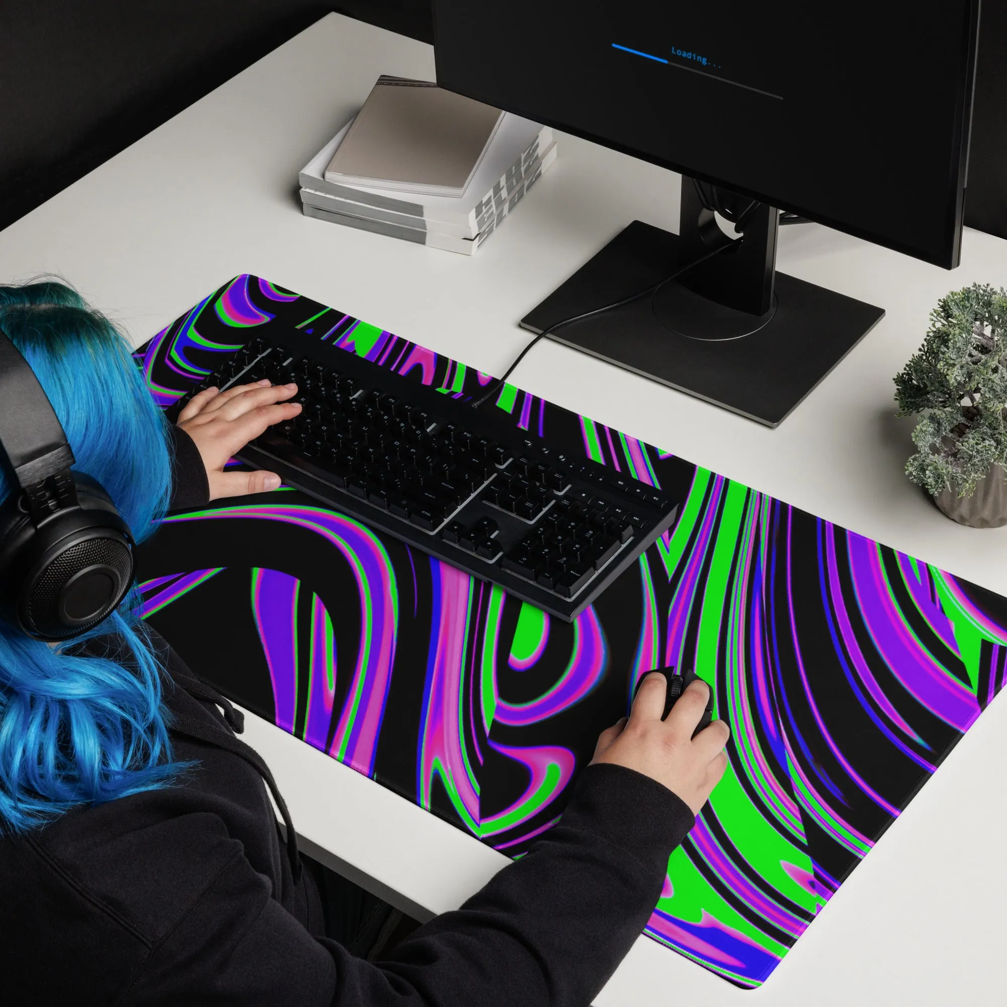 Violet and Lime Blackout Drip Gaming Mouse Pad