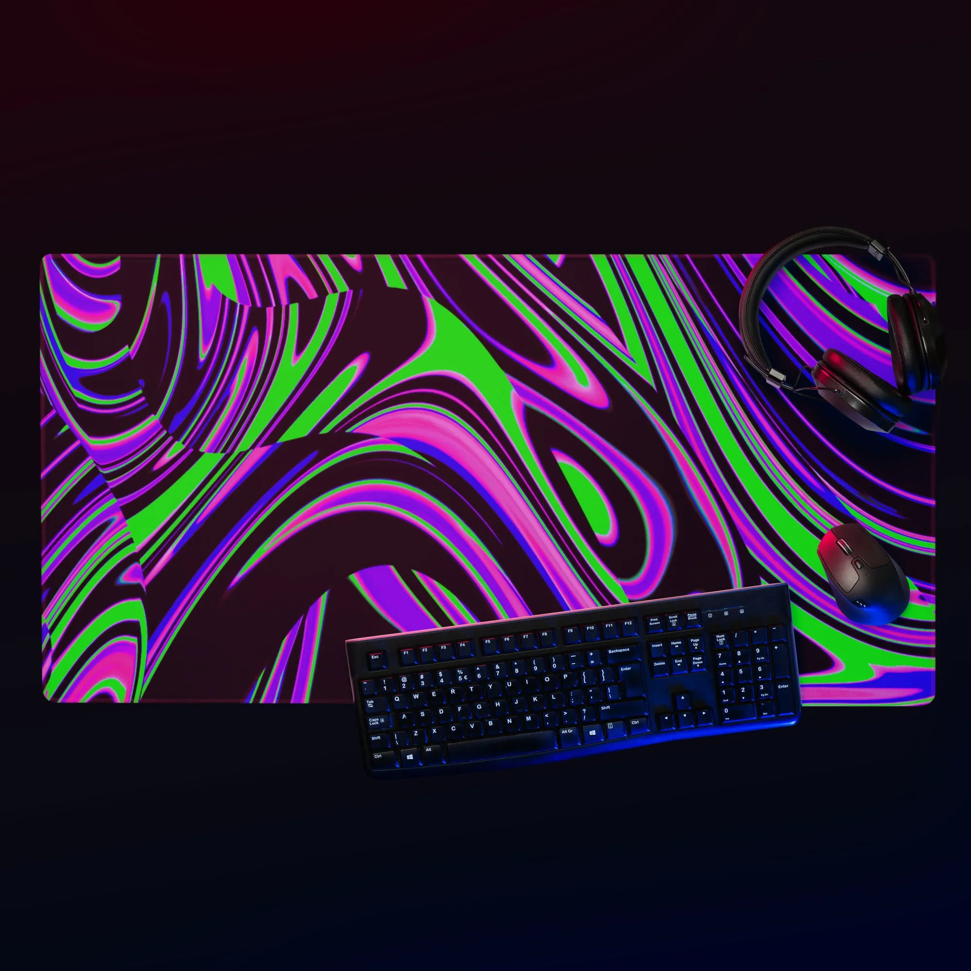 Violet and Lime Blackout Drip Gaming Mouse Pad