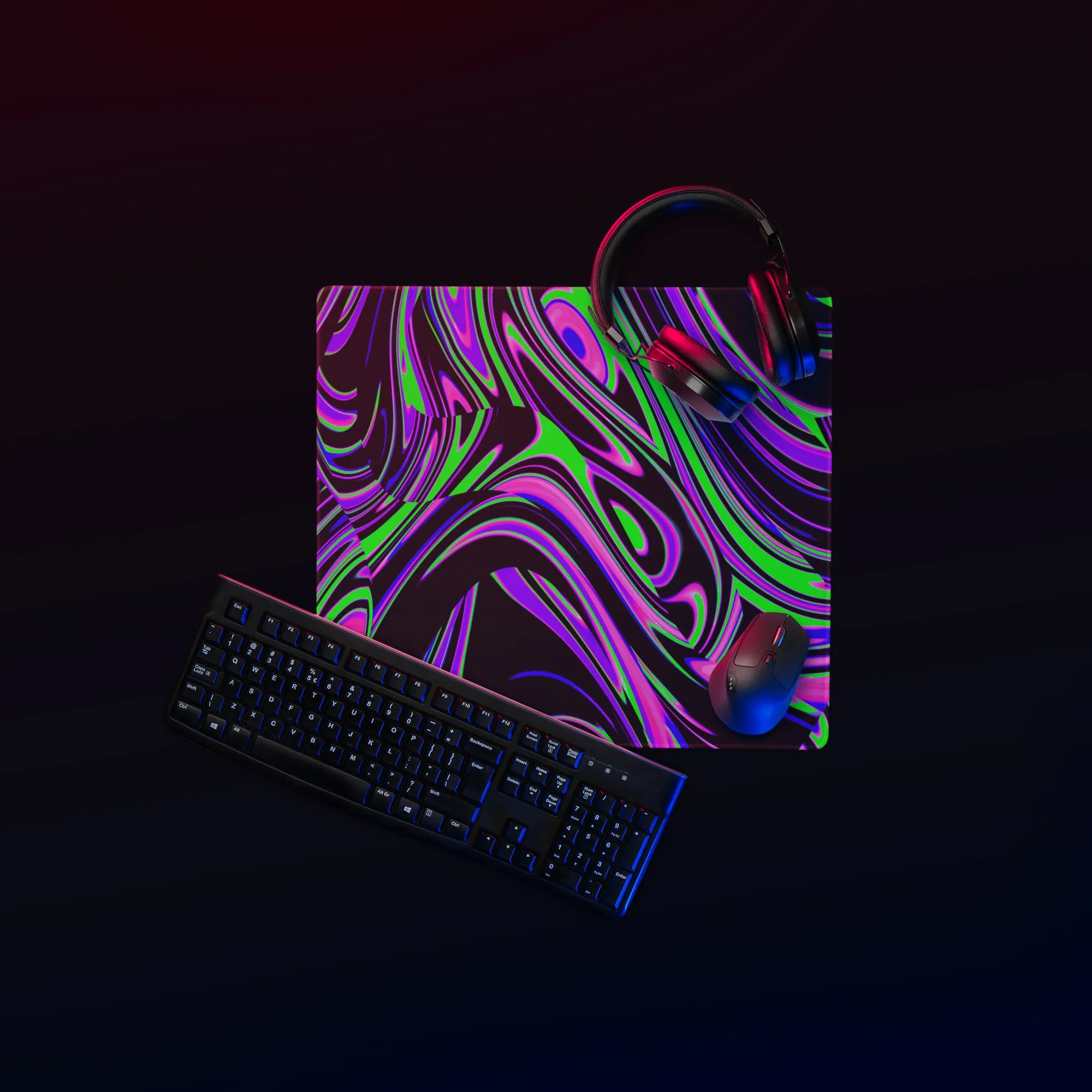 Violet and Lime Blackout Drip Gaming Mouse Pad