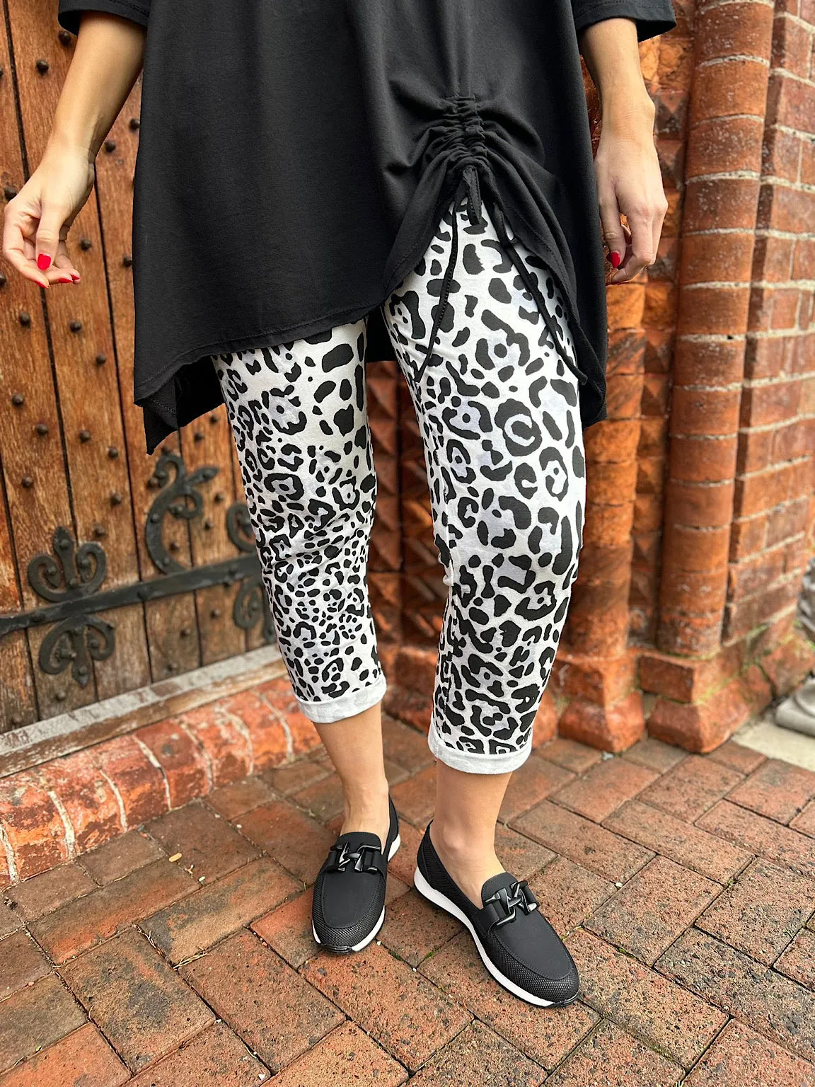 White Leopard Print Joggers India