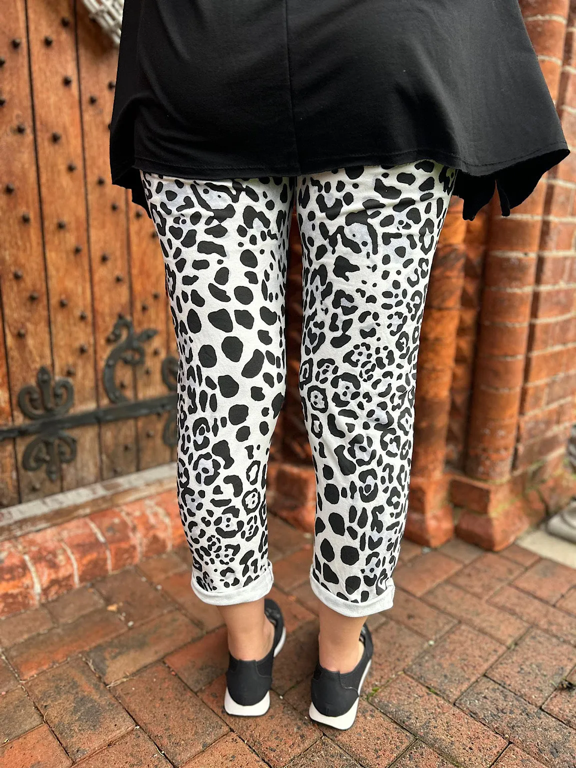 White Leopard Print Joggers India