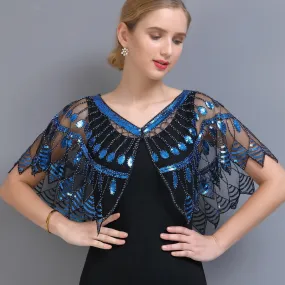 Women 1920s Geometric Mesh Shawl Wraps Sequin Beaded Evening Cape Bolero Flapper Gatsby Party Dress Cover Up