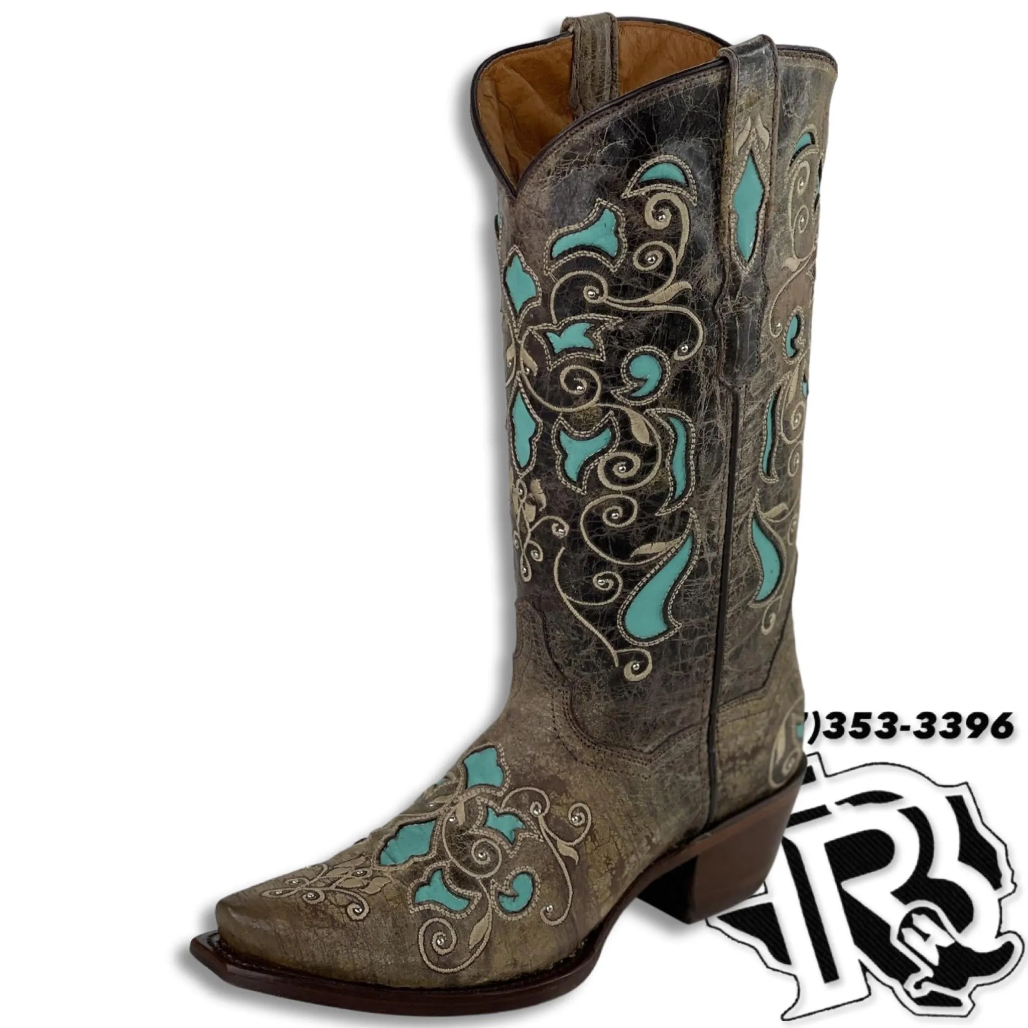 WOMEN BOOTS | TURQUOISE SNIP TOE WESTERN BOOTS STYLE #345