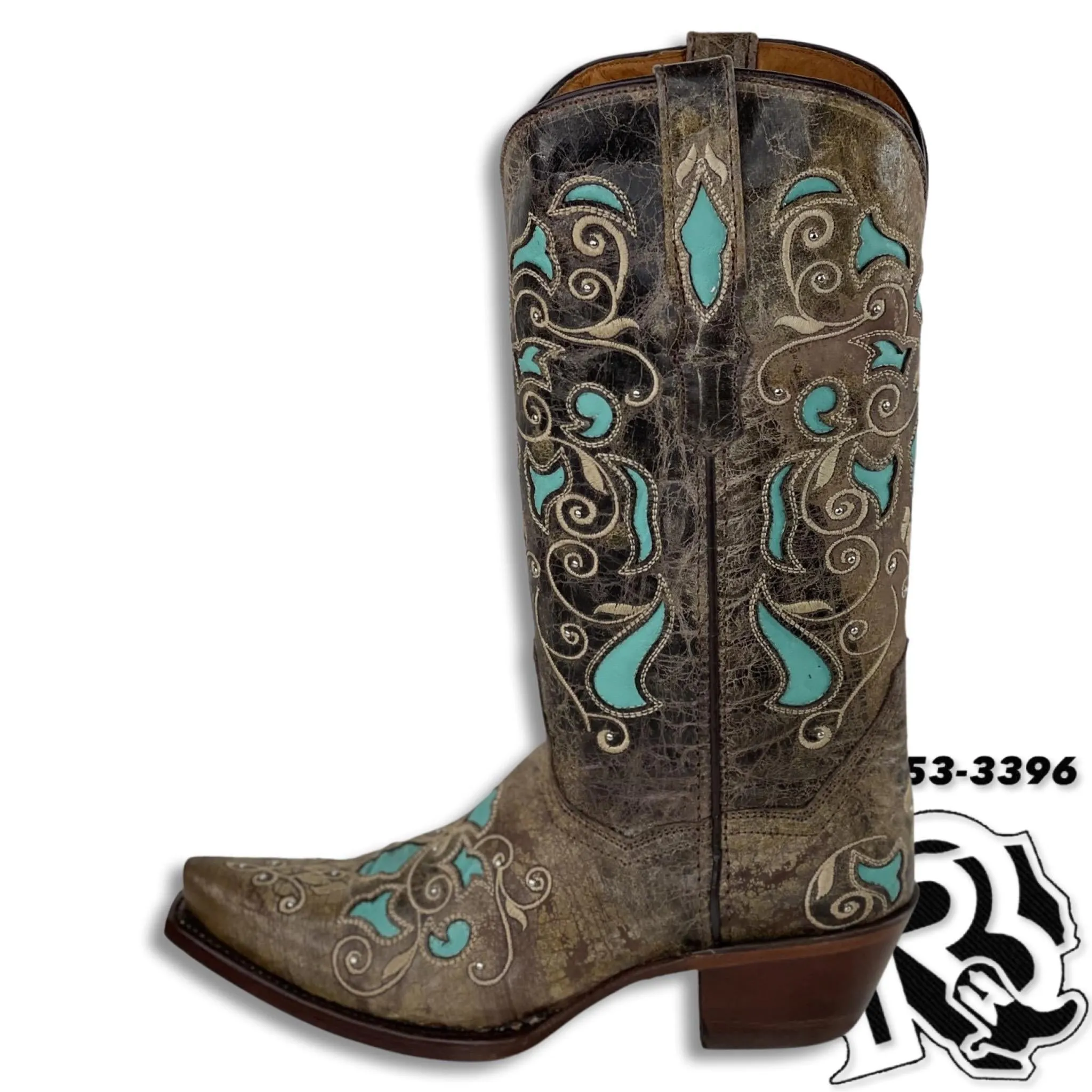 WOMEN BOOTS | TURQUOISE SNIP TOE WESTERN BOOTS STYLE #345